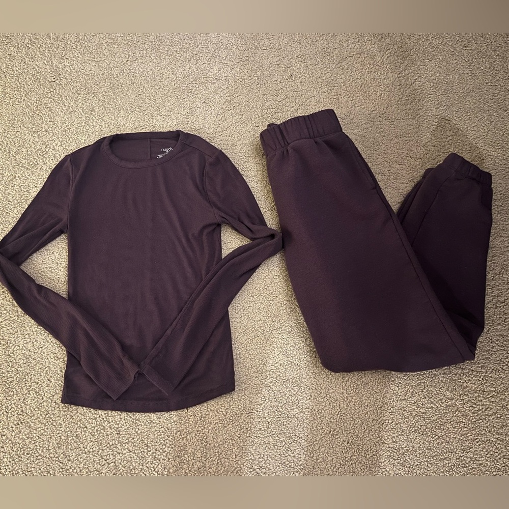 Nuuds Ribbed Purple Top and Joggers Matching set Plum KISS